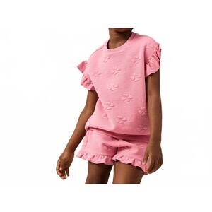 NEW MILES BABY girls hibiscus flower intarsia 2-piece short set in pink